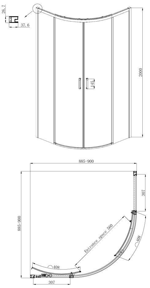Полукруглое душевое ограждение Ambassadro Queen Black 11011201