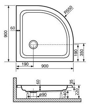 Душевой поддон полукруглый RGW STYLE P 90x90, 16180499-11