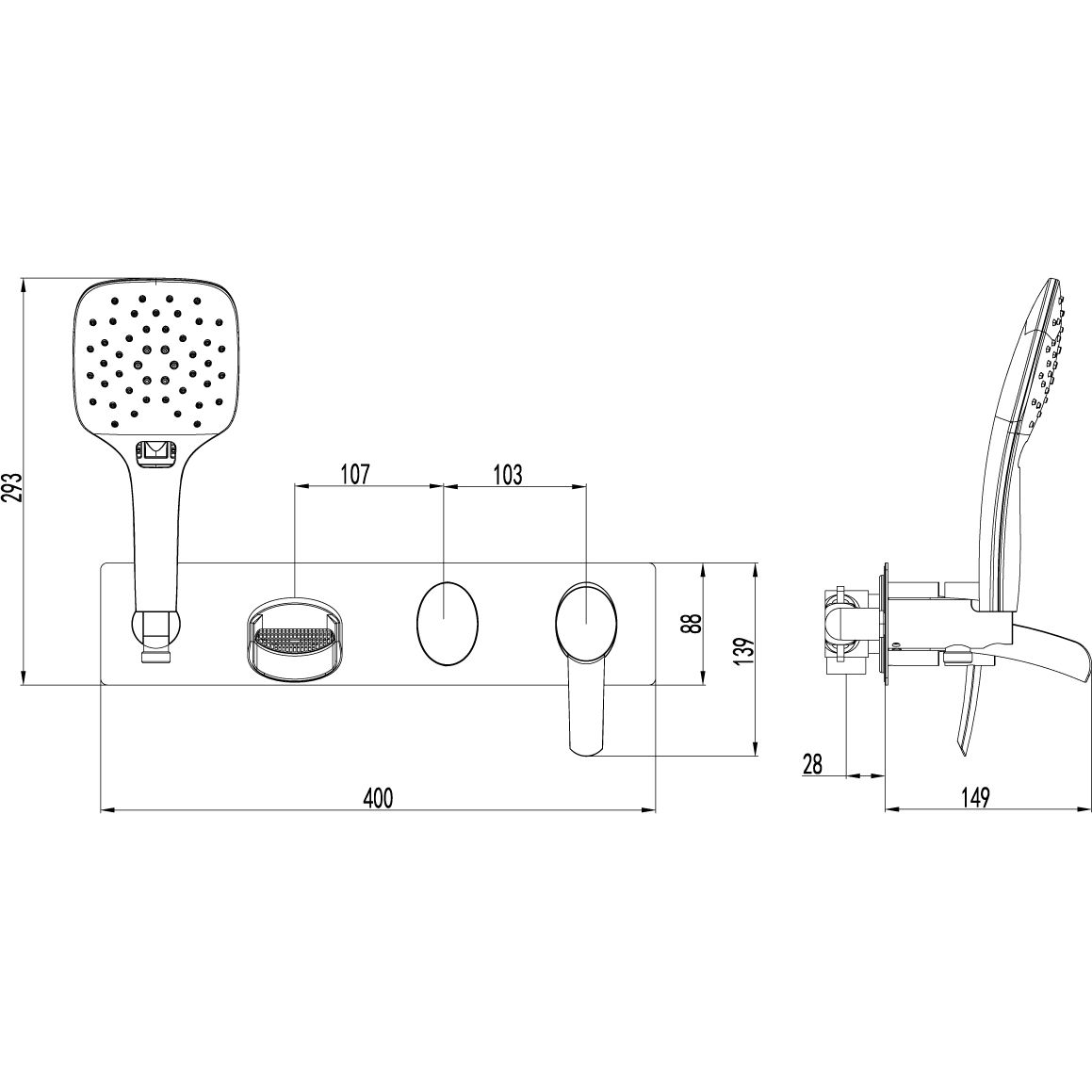 Смеситель для ванны и душа встраиваемый с 3-функциональной лейкой Lemark Atlantiss, LM3224C