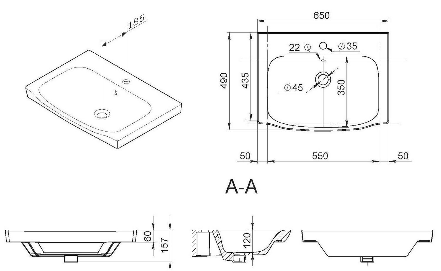 Раковина мебельная AM.PM Like 65x49, M80WCC0652WG