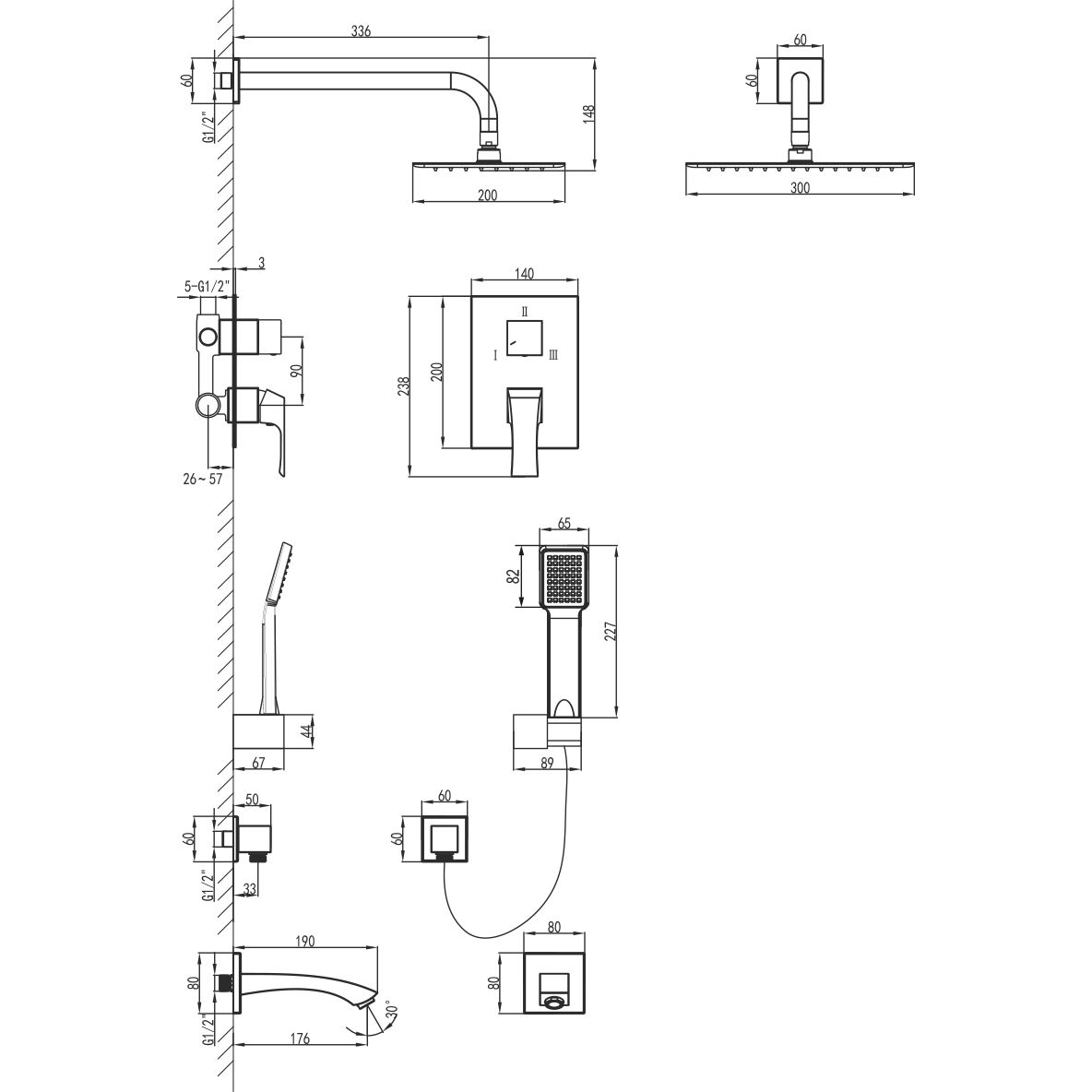Смеситель для ванны и душа встраиваемый с дополнительной 1-функциональной лейкой Lemark Unit, LM4522C