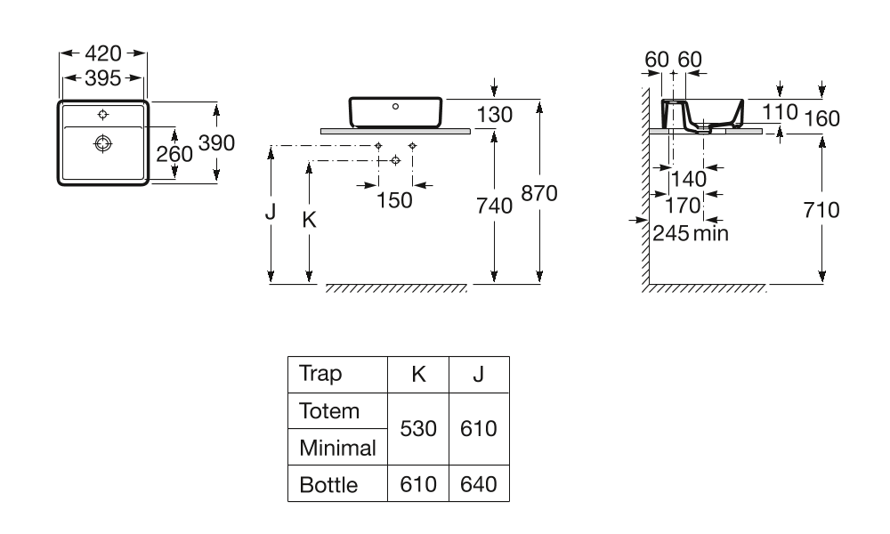 Раковина накладная Roca The Gap Square 42х39, A3270MM000