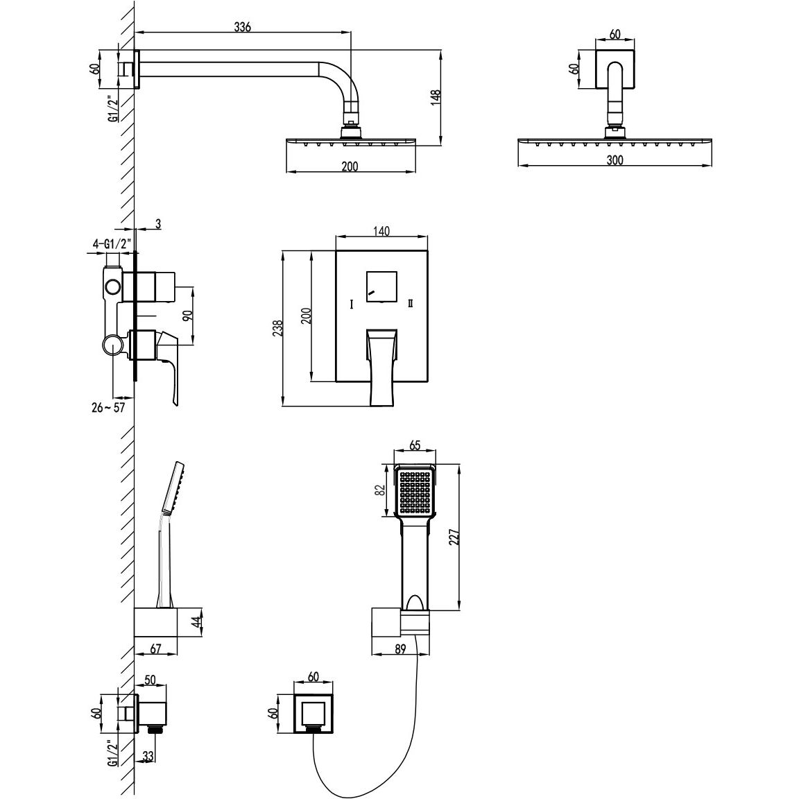 Смеситель для душа встраиваемый с дополнительной 1-функциональной лейкой Lemark Unit, LM4529C