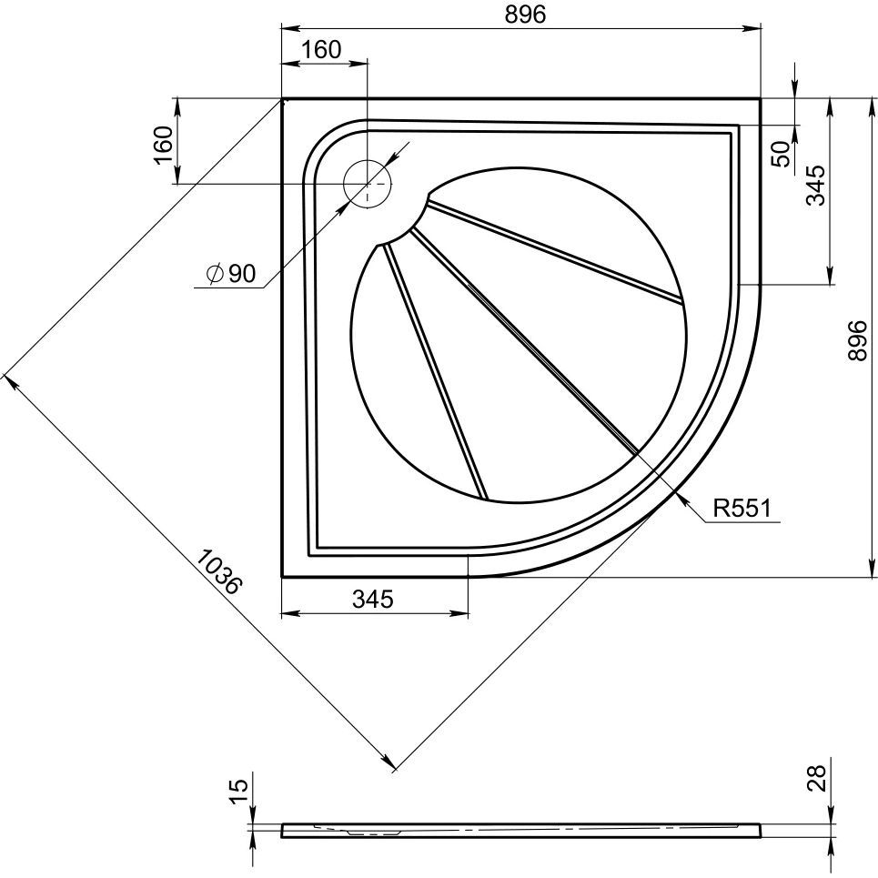 Мраморный душевой поддон Good Door Эклипс 90