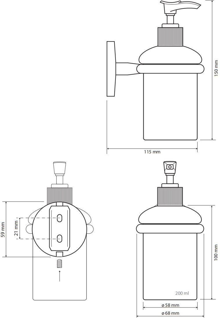 Настенный дозатор для жидкого мыла 200 мл Bemeta Alfa, 102408022