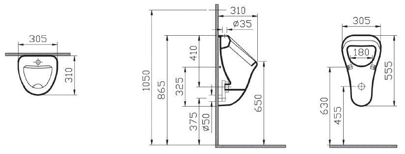 Подвесной писсуар Vitra Arkitekt верхний подвод, 6202B003-0198