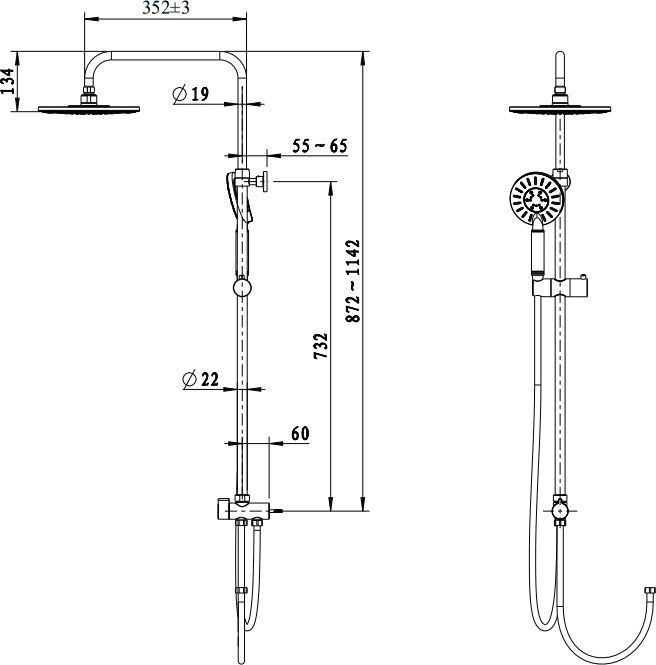 Душевая система наружного монтажа без смесителя Omnires Nevada, SYSNEVADACRB