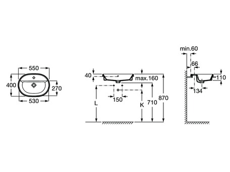 Умывальник врезной Roca The Gap Round 55x40, A3270Y6000