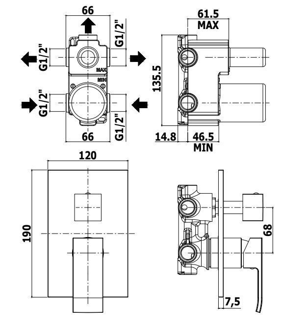 Смеситель встраиваемый на 3 выхода Paffoni Elle черный матовый, EL019NO/M