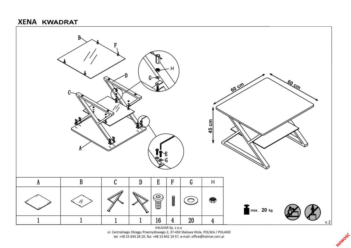 Стол журнальный Halmar Xena Kwadrat натуральный дуб/черный, V-CH-XENA_KWADRAT-LAW