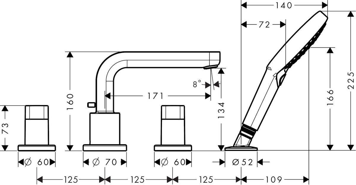 Смеситель на край ванны Hansgrohe Metris S, 31443000
