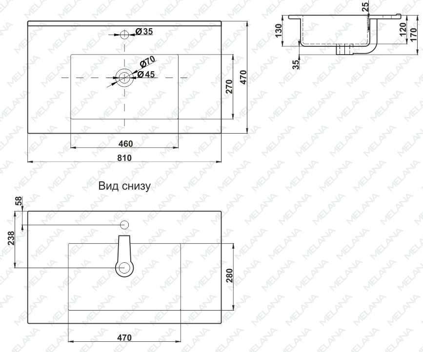 Раковина Melana MLN-E80 (9080E), 9080E-805