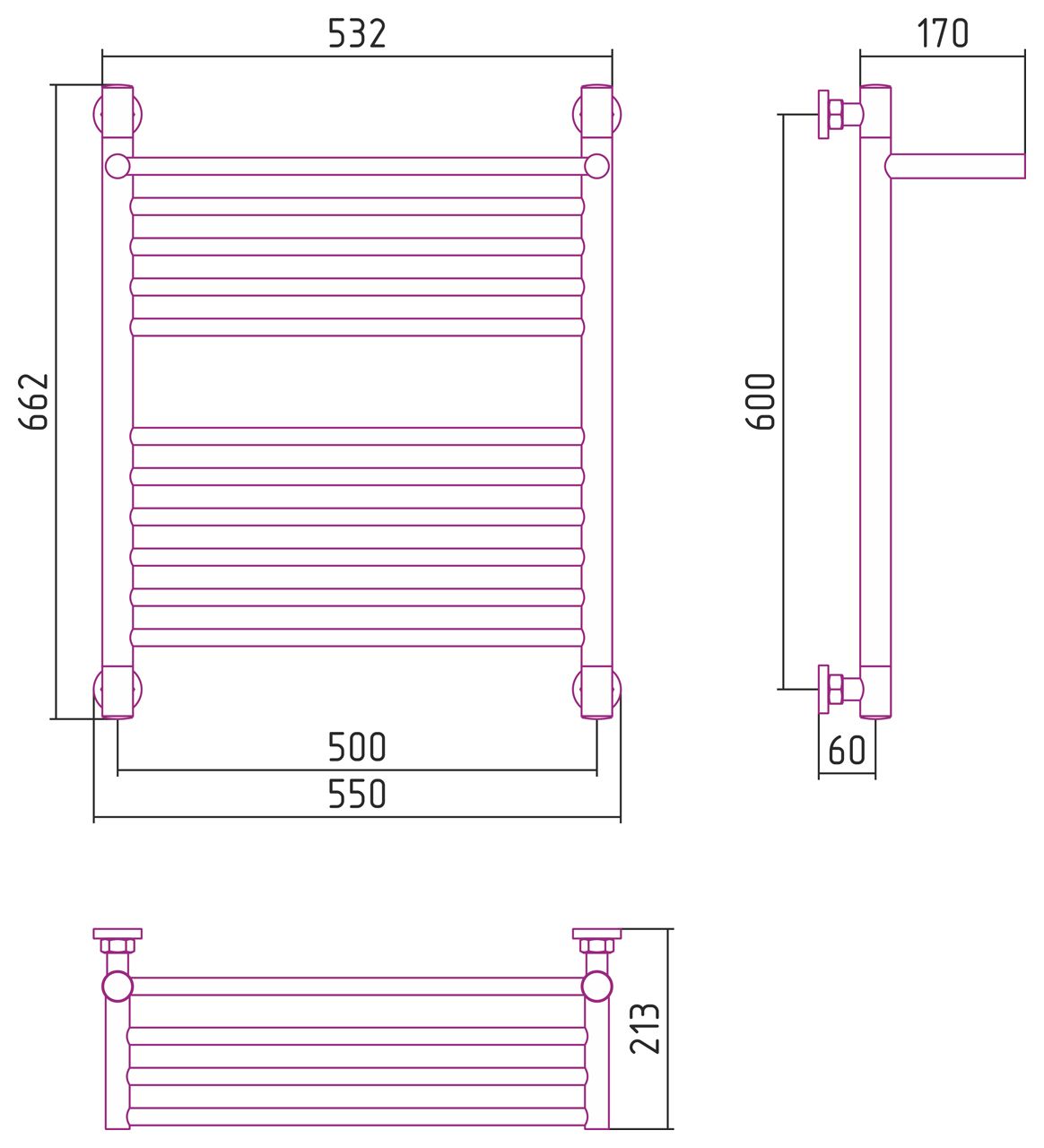 Водяной полотенцесушитель Сунержа Богема с полкой+ 600x500