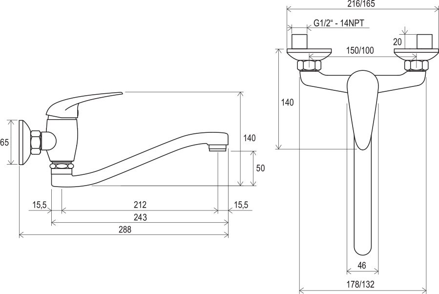 Смеситель для умывальника настенный Ravak Suzan SN 041.00/150, X070008