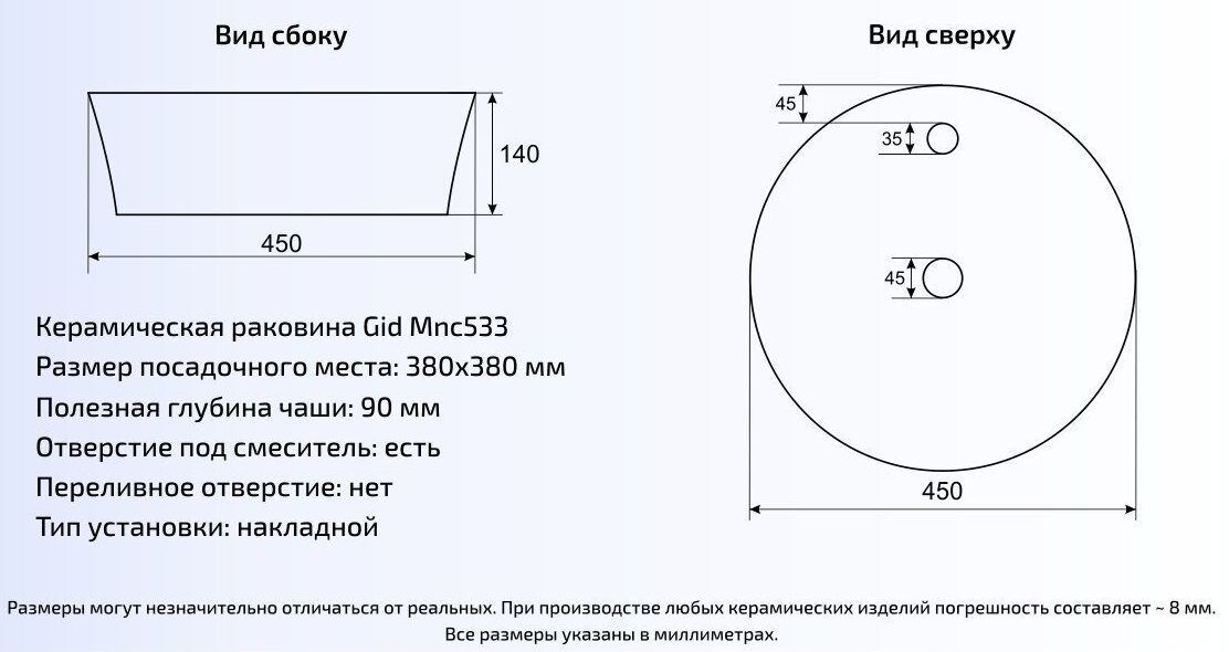Умывальник Gid MNC533 44x44, 54442