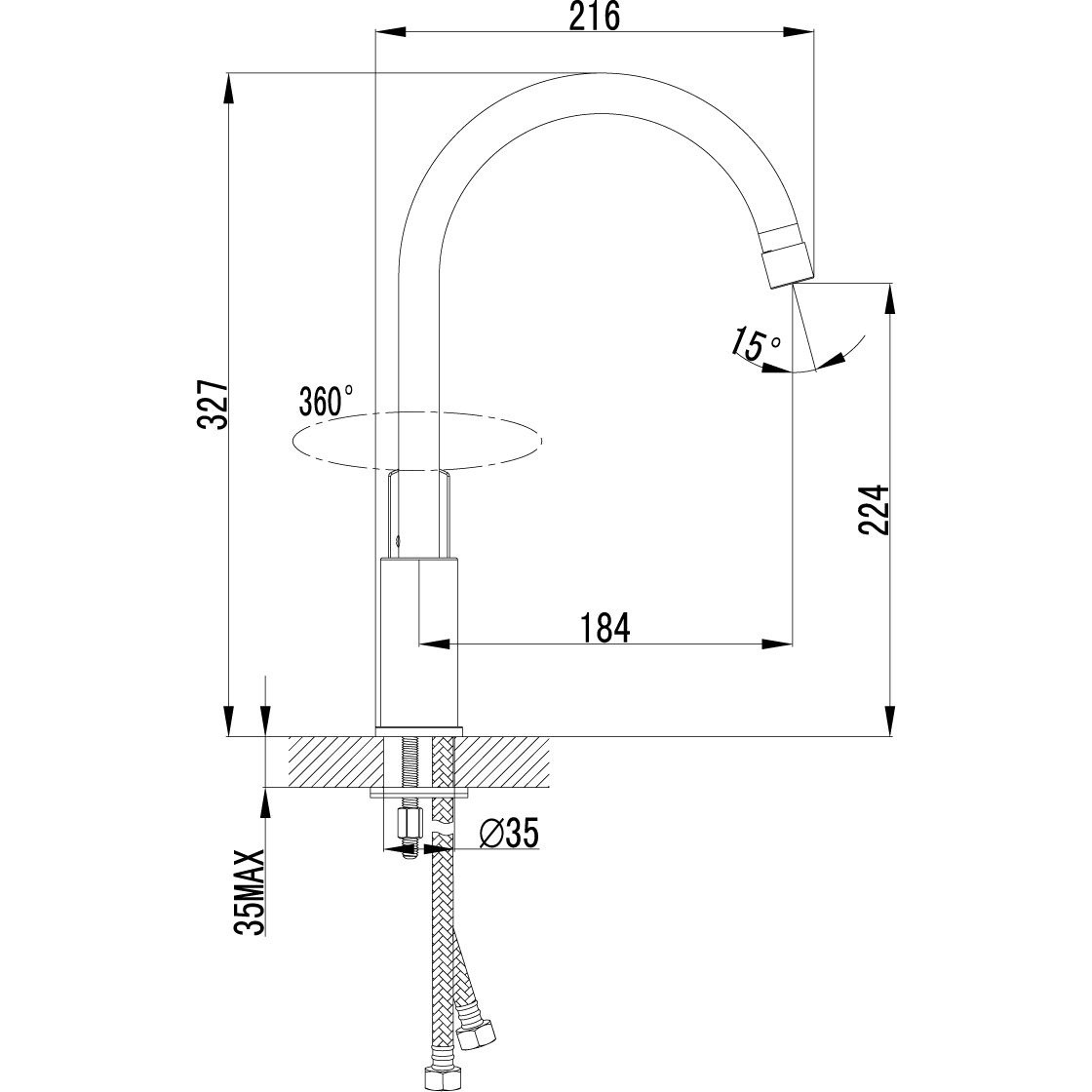 Смеситель для кухни с высоким поворотным изливом Lemark Plus Grace, LM1505C