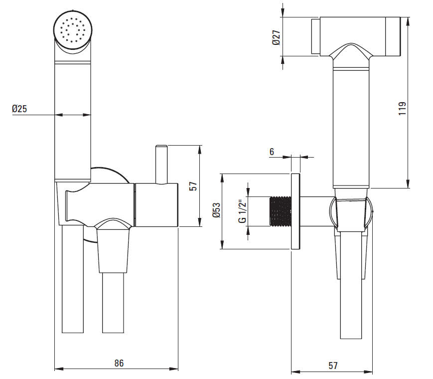Душевой гарнитур с угловым соединителем и держателем гигиенической лейки Deante Bidetta Nero, ANW_N51B