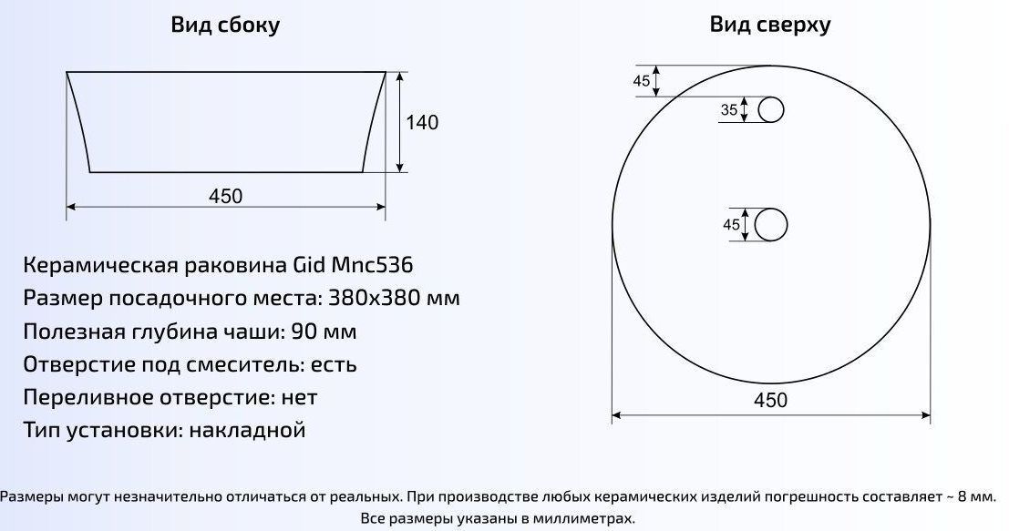 Умывальник Gid MNC536 44x44, 54445