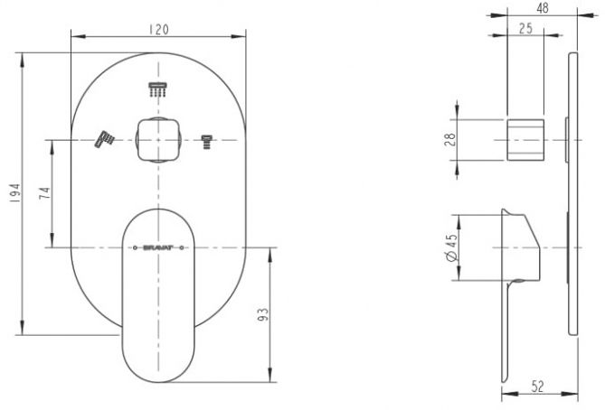 Накладка для смесителя скрытого монтажа Bravat Gina (3 функции) P69194C