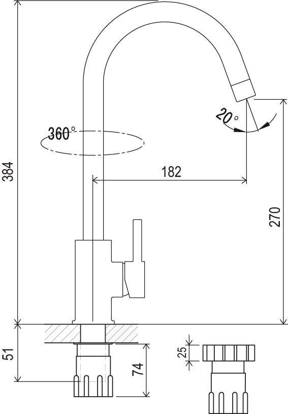 Смеситель для кухни Ravak KM 016.00, X070039