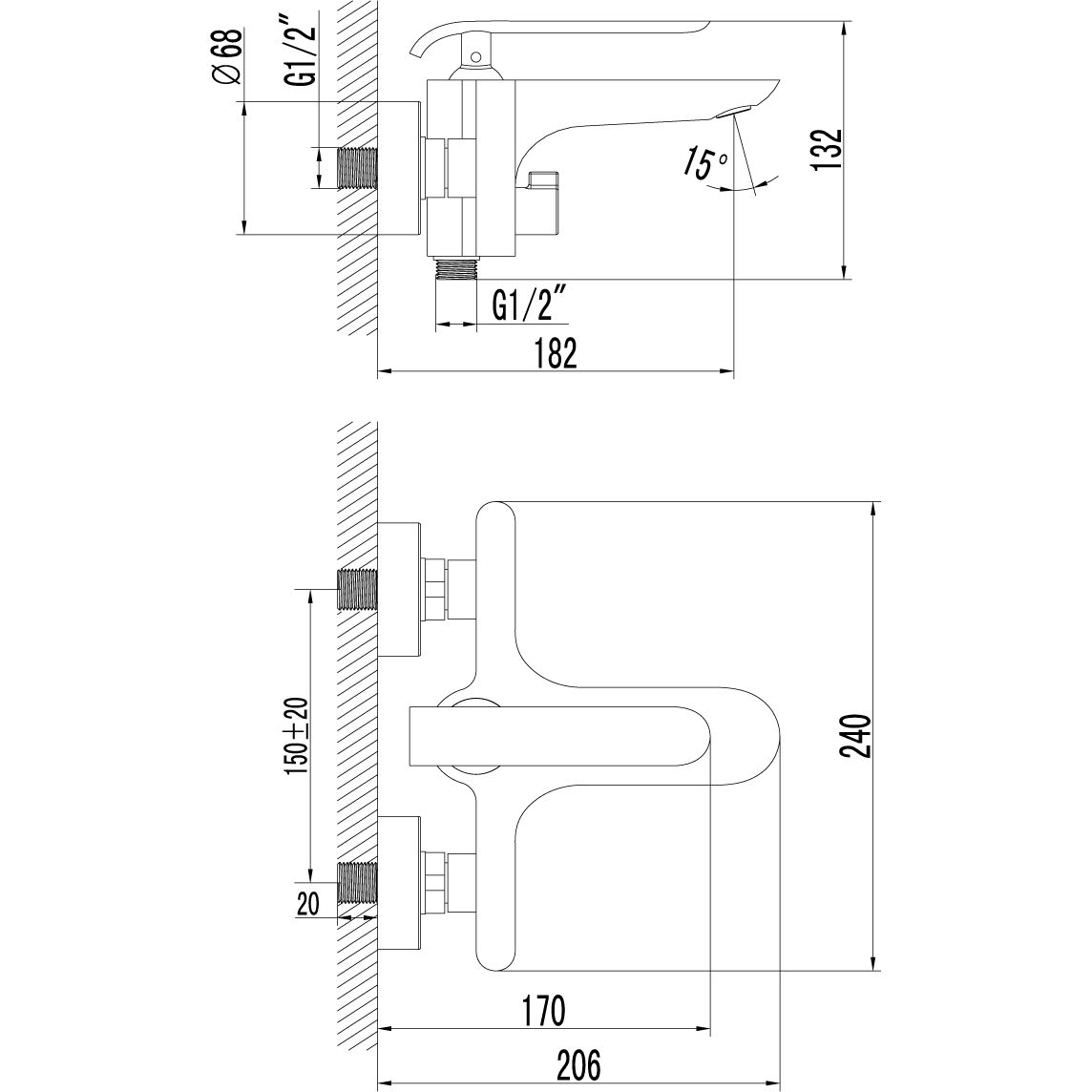 Смеситель для ванны с коротким изливом Lemark Melange, LM4914CW