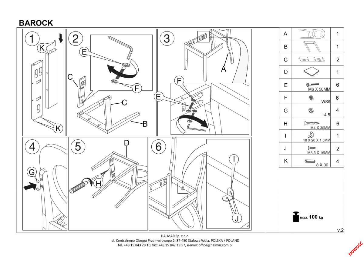 Стул кухонный Halmar Barock белый/серый, V-CH-BAROCK-KR