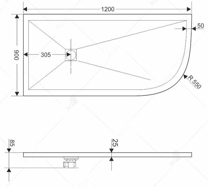 Душевой поддон асимметричный RGW ST/AR-0129G, 16154129-02R