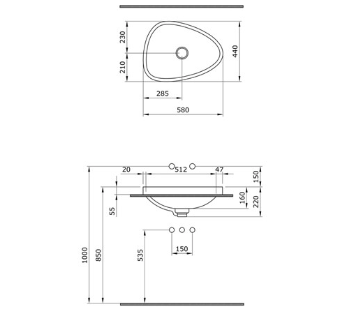 Умывальник встраиваемый сверху Bocchi Etna 58x44, 1112-001-0125