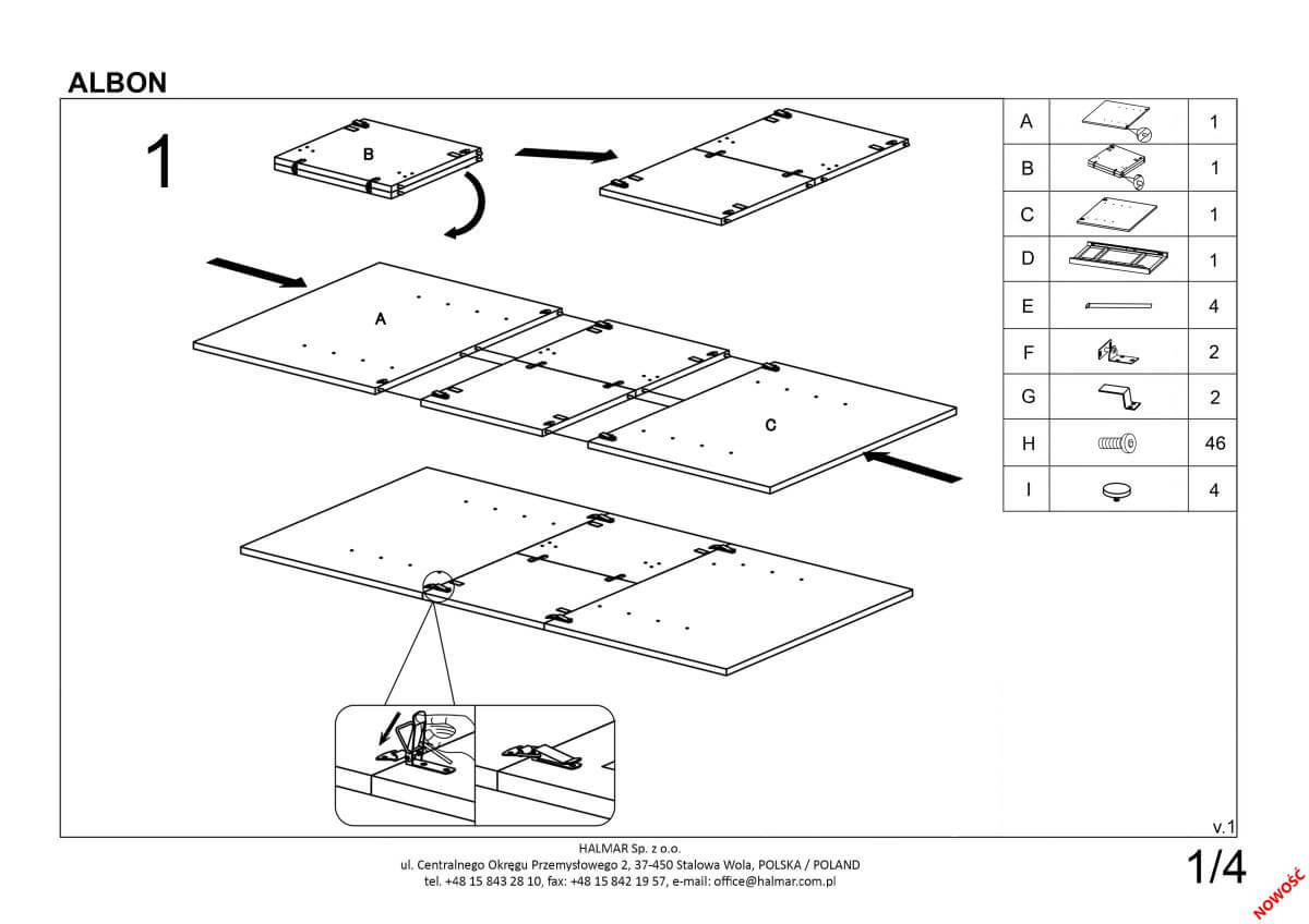 Стол обеденный Halmar Albon раскладной дуб сонома серый/черный, V-CH-ALBON-ST