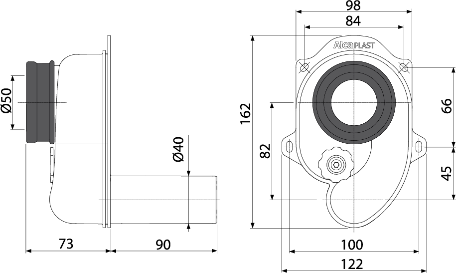 Сифон для писсуара горизонтальный Alcaplast, A45B