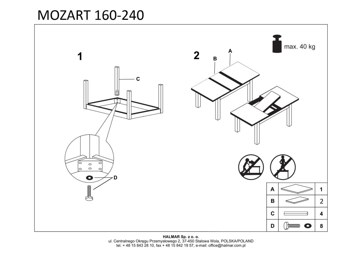 Стол обеденный Halmar Mozart 160 раскладной белый, V-PL-MOZART-ST-160/240