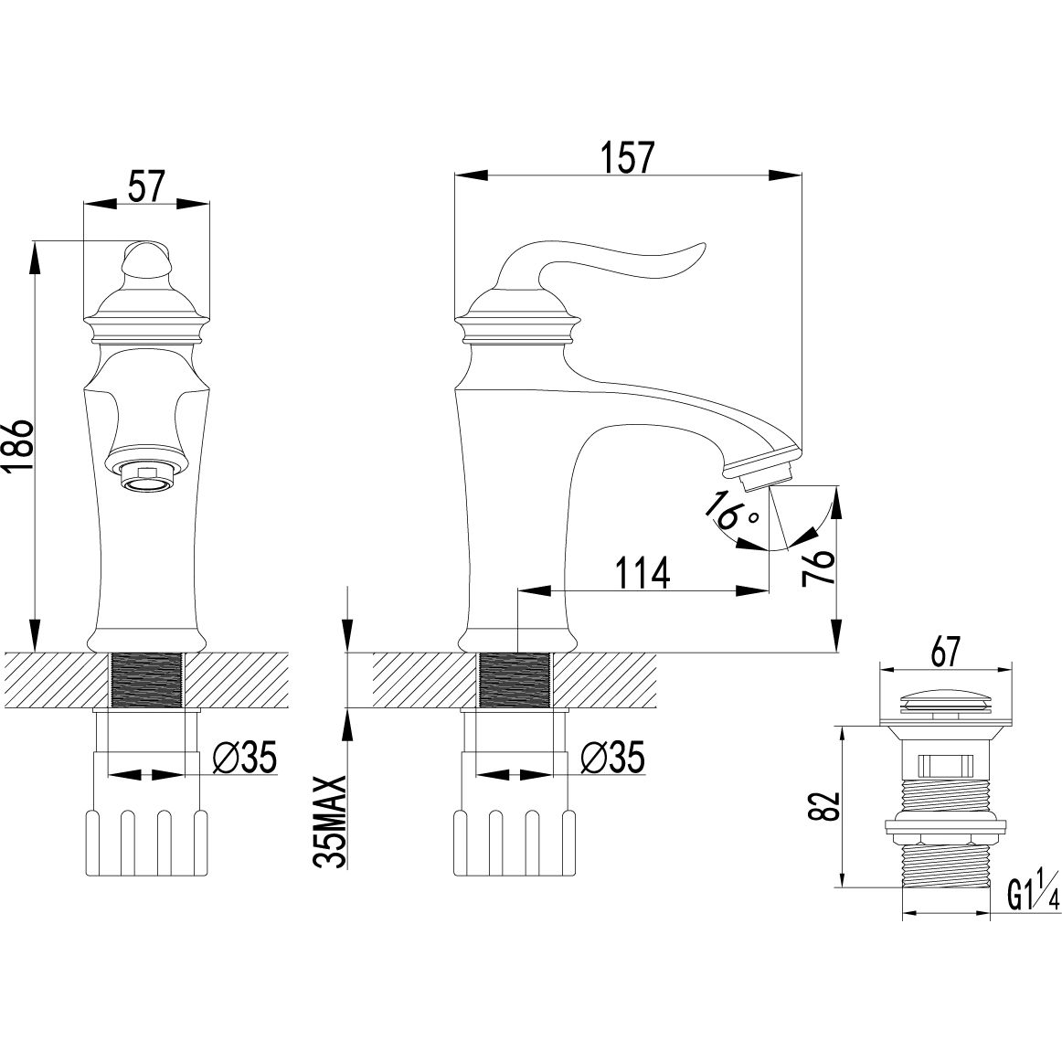 Смеситель для умывальника монолитный с донным клапаном клик-клак Lemark Brava, LM4706G