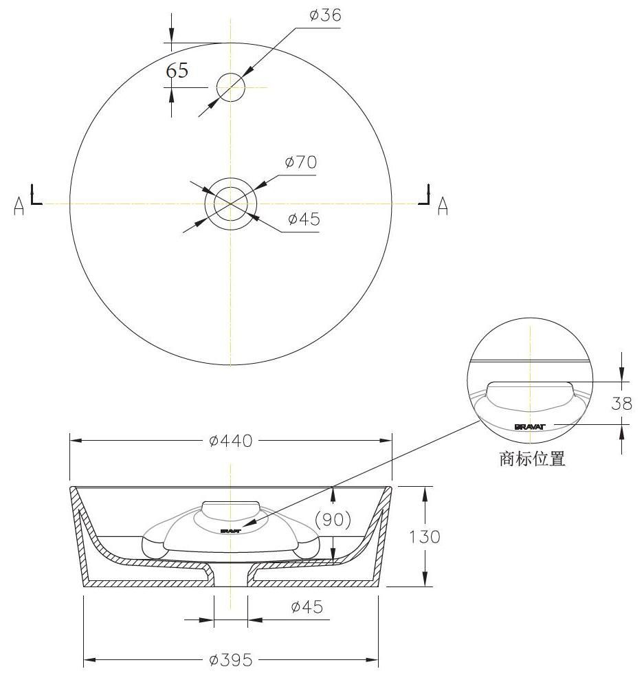 Накладной умывальник Bravat Affability 44x44, C22239W-1