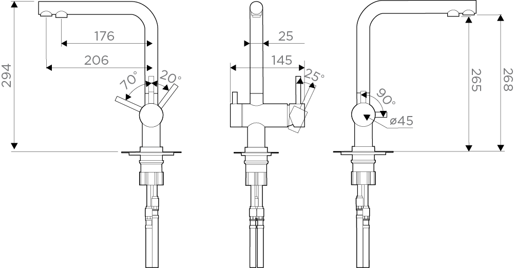 Кухонный смеситель Omoikiri Nagano-GB (графит) + Pure drop Lite, 4284.8028