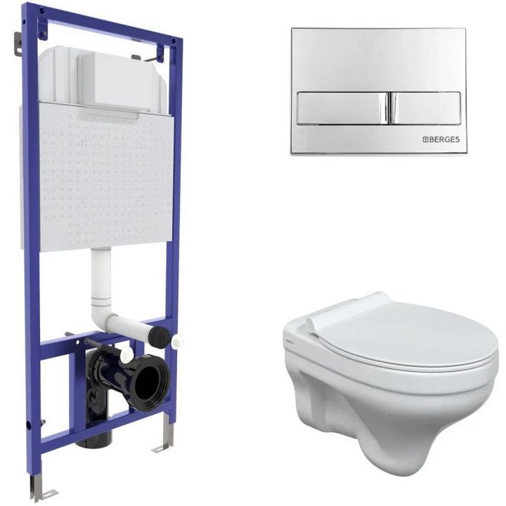 Комплект Berges Novum, кнопка L3 хром глянцевый, унитаз Albit S, сиденье Top Slim, 042438