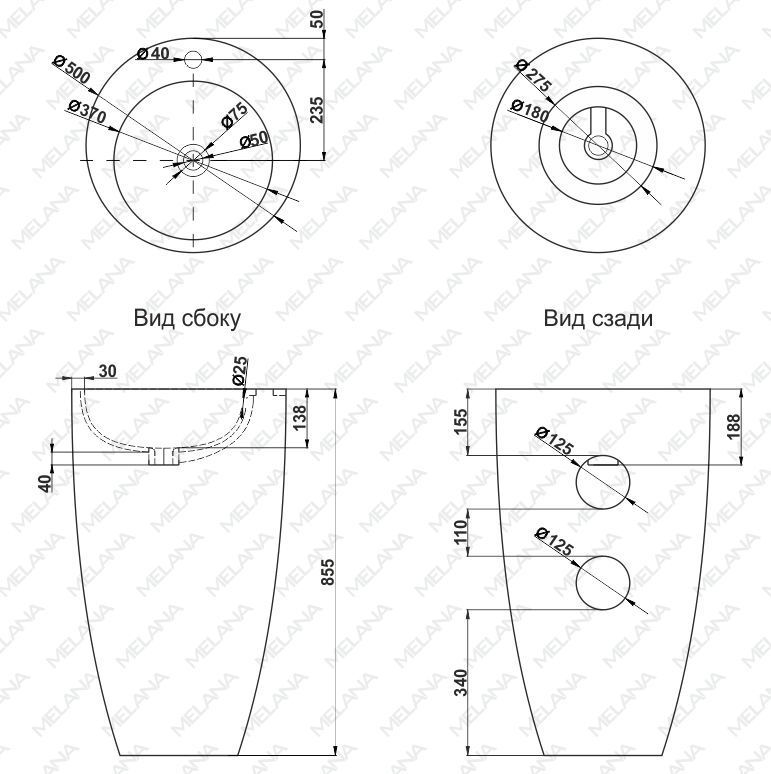 Раковина напольная Melana 50x50, MLN-B133