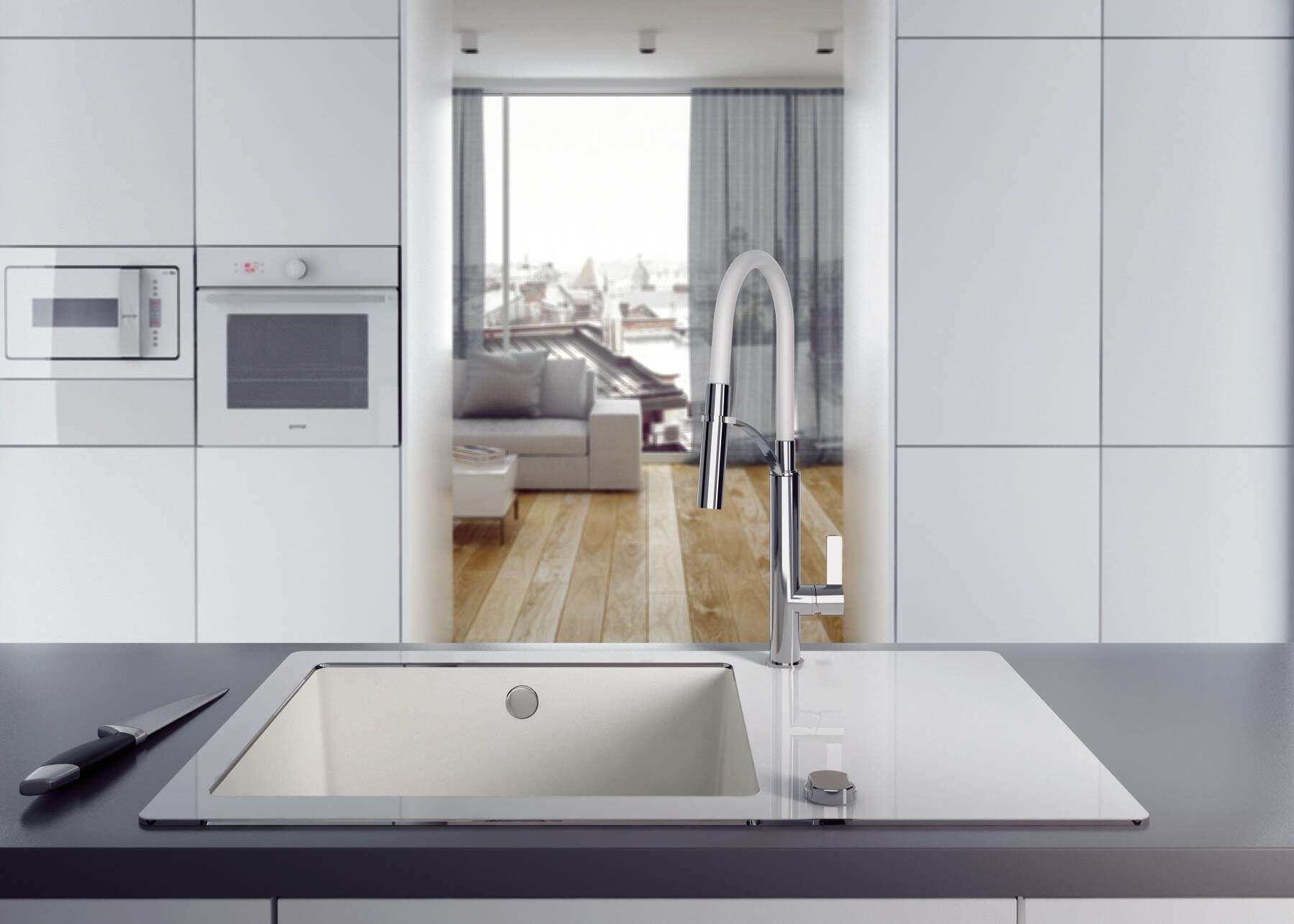 Смеситель для мойки с выдвижным изливом Deante Gerbera, BGB_W720