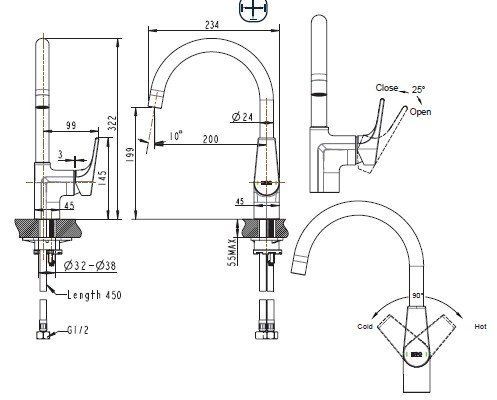 Смеситель для кухни Bravat Vega F7119177CP-3