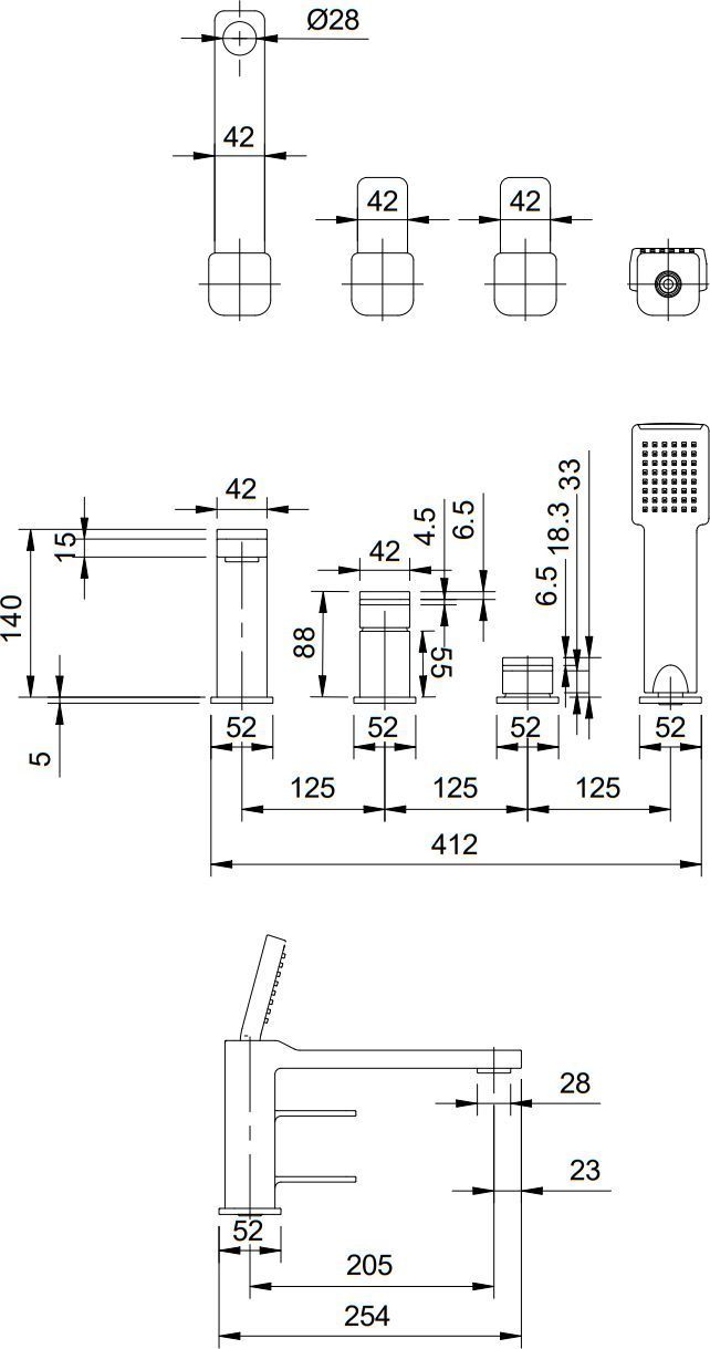 Смеситель для ванны встроенный на 4 отверстия Omnires Slide, SL7732CR