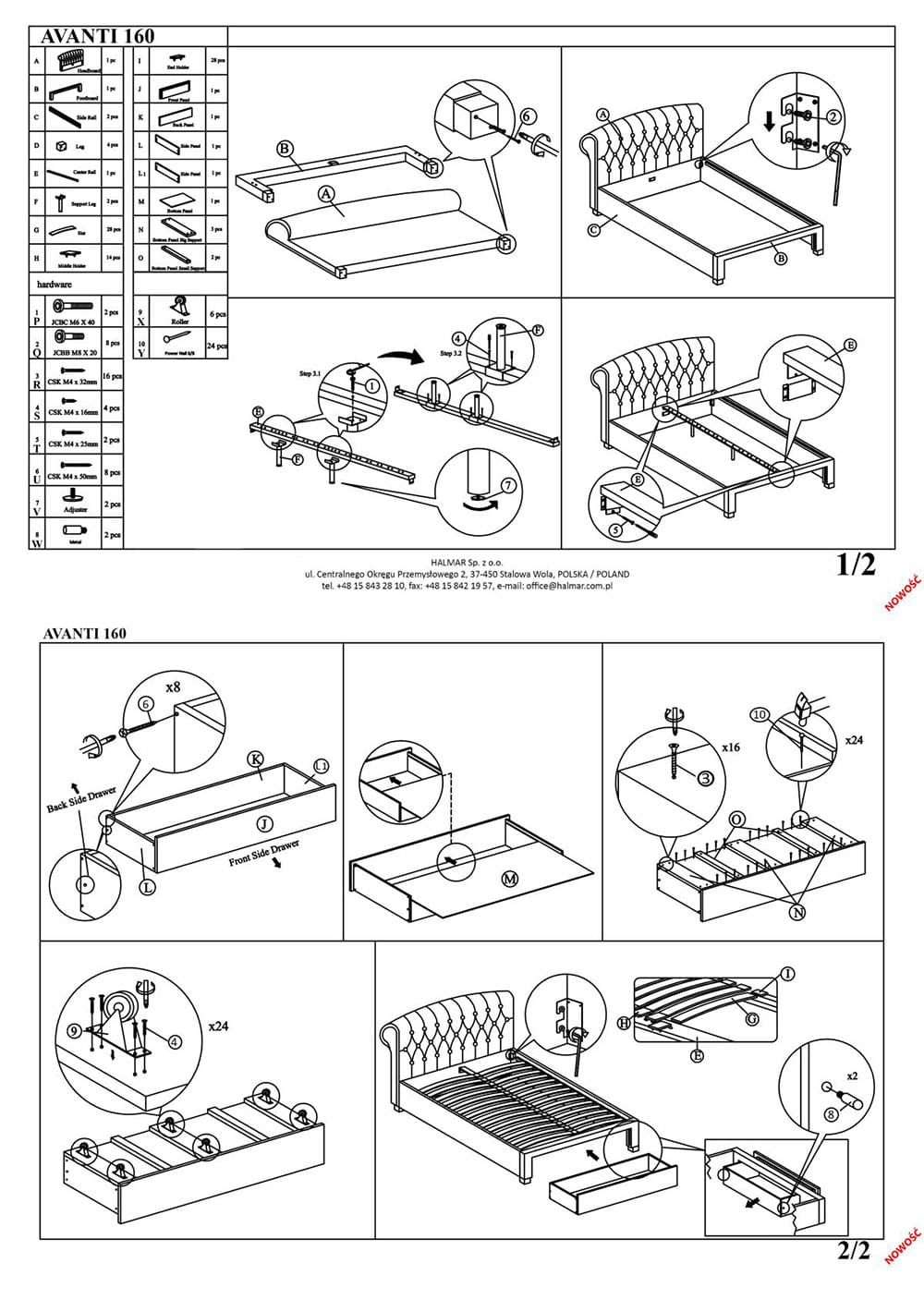 Кровать Halmar Avanti 160 серый, V-CH-AVANTI-LOZ