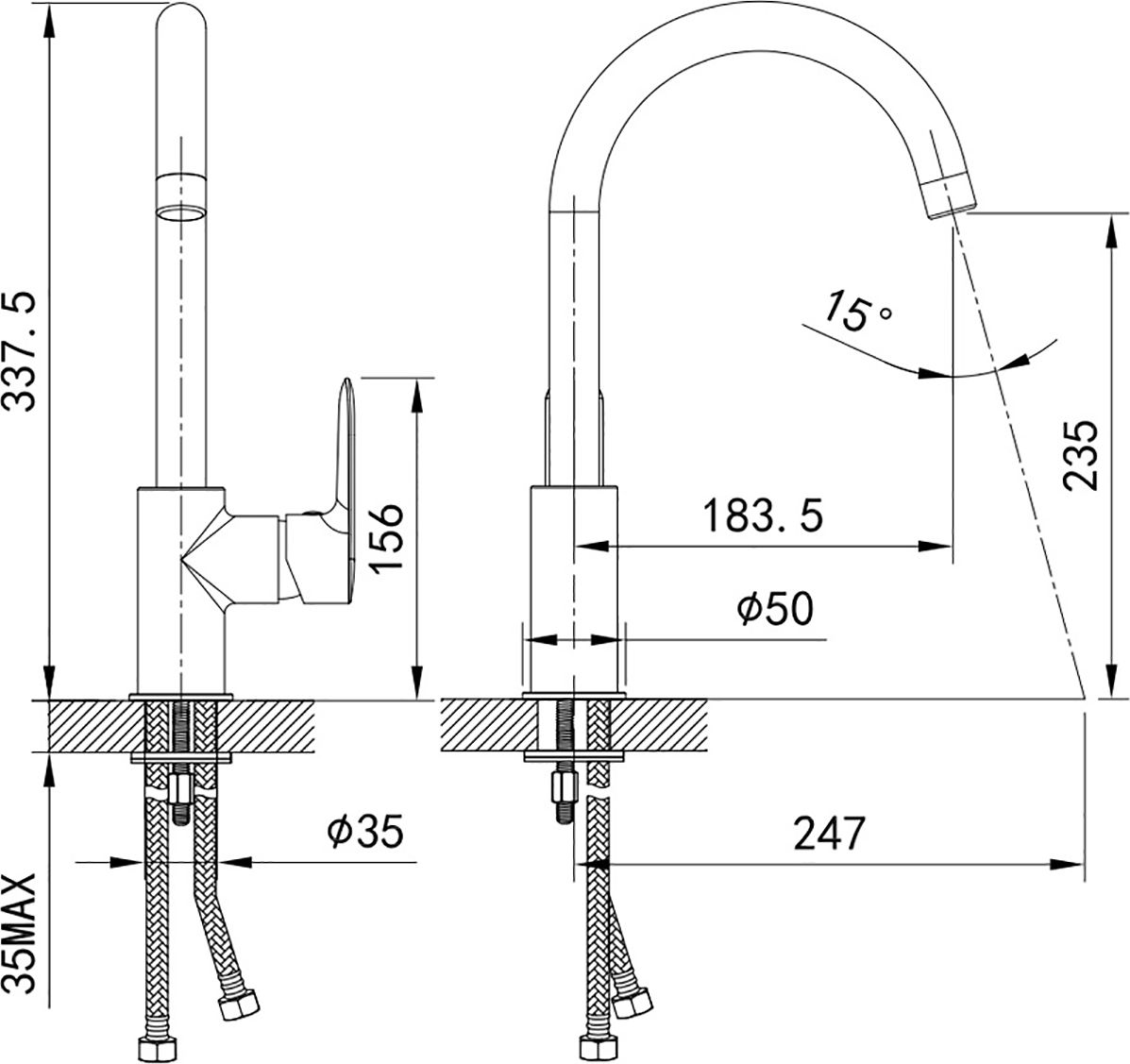 Смеситель для кухни, сатин, Iddis Cuba, CU1BNJ0i05