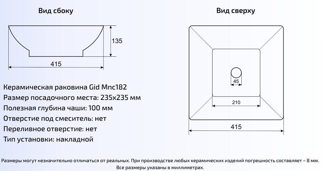 Умывальник Gid MNC182 41.5x41.5, 54419