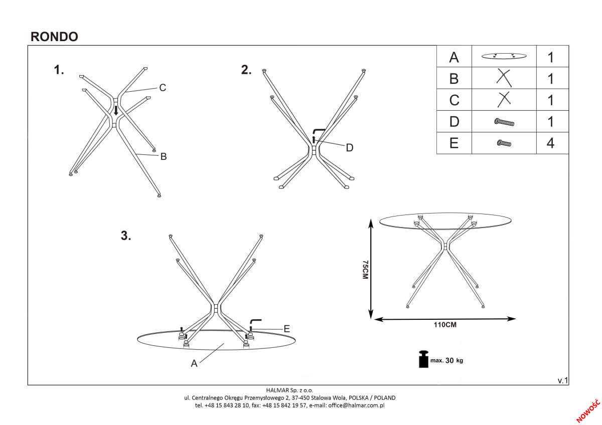Стол обеденный Halmar Rondo прозрачный/золотой, V-CH-RONDO-ST