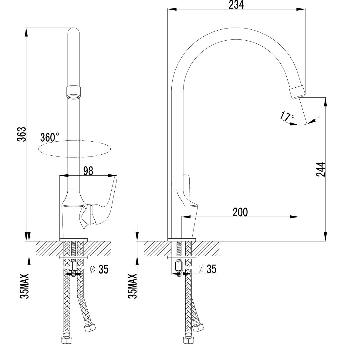 Смеситель для кухни с высоким поворотным изливом 363 мм Lemark Plus Advance, LM1205C