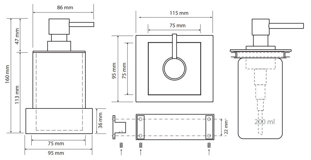 Дозатор жидкого мыла черный Bemeta Gamma, 145409012