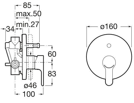 Смеситель для ванны-душа встраиваемый Roca L20, 75A0A09C00