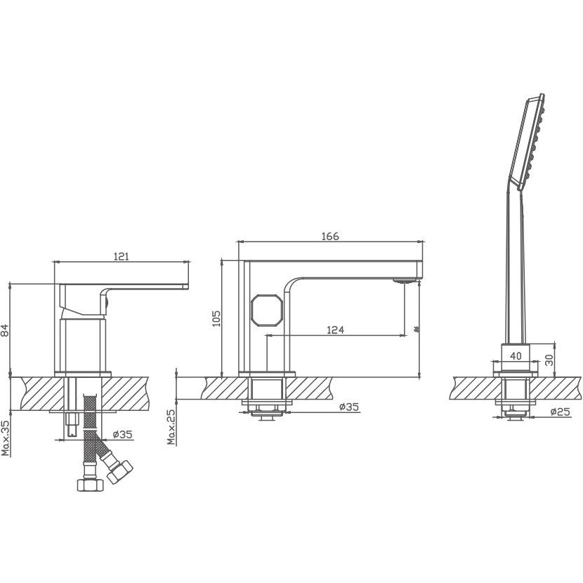 Смеситель для ванны 3 отверстия Haiba HB80615-7
