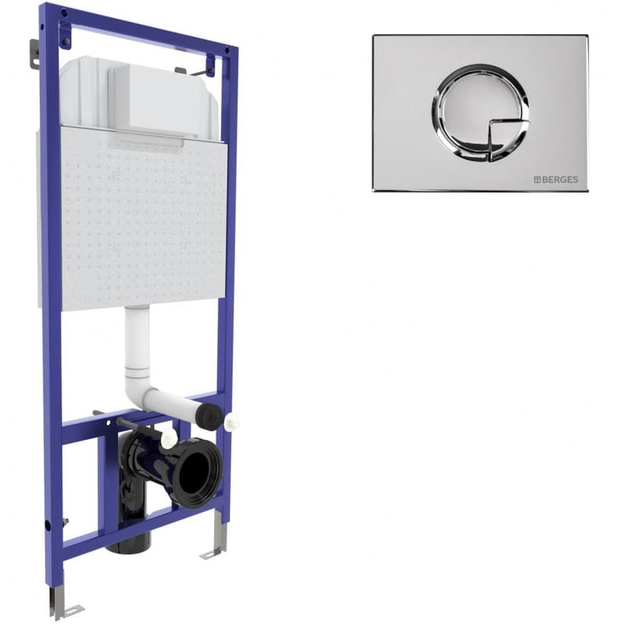 Инсталляция для скрытого монтажа унитаза Berges Novum кнопка R3 хром глянец, 040223