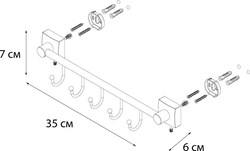 Планка 5 крючков Fixsen Kvadro, FX-61305B-5