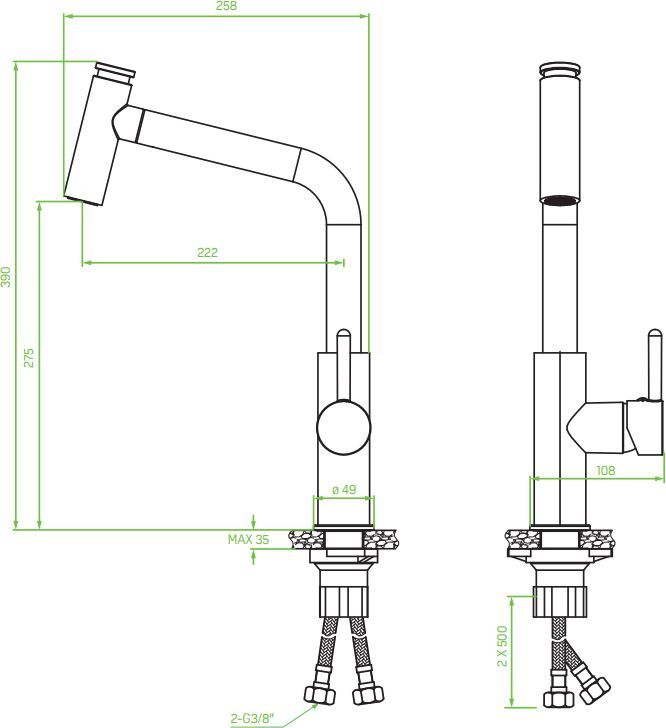 Смеситель для кухонной мойки Laveo Toro с выдвижным изливом хром, BAX_069D